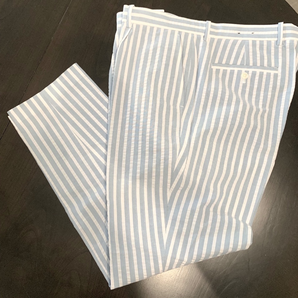 Wide Stripe Seersucker Pleated Pants